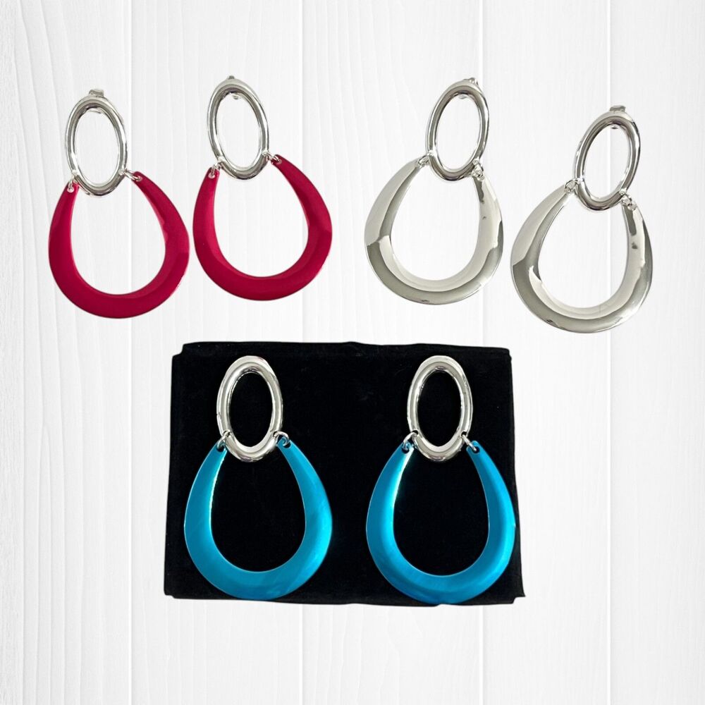 Vtg Avon NR Nina Ricci Earrings Set Door Knocker Dangle Hoop Lightweight Metal